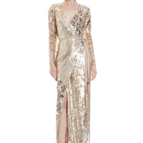 Sequin Wrap Floral Detail Dress - Picture 2 of 2